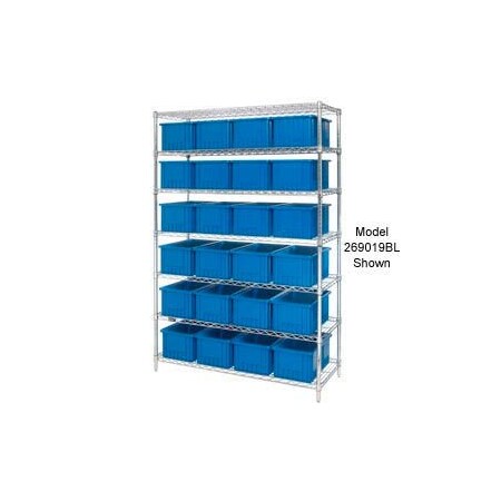 Global Industrial Chrome Wire Shelving With 36 6inH Grid Container Blue, 48x18x74 269018BL
